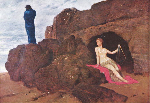 Oli sobre llenç d'Arnold Böcklin: Odisseu i Cal·lipso (Odysseus und Kalypso, 1883)
