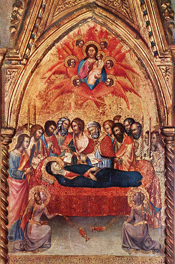 Triptychon aus der Cappella delle Carceri in S. Francesco zu Montalcino, rechter Flgel: Abschied Mari von den Aposteln und Tod Mari