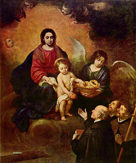 Das Christuskind verteilt Brot unter die Pilger