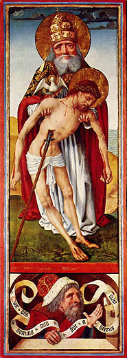 Johannesaltar der Schonenfahrer, linker Flgel auen oben: Dreifaltigkeit, unten: Ein Prophet