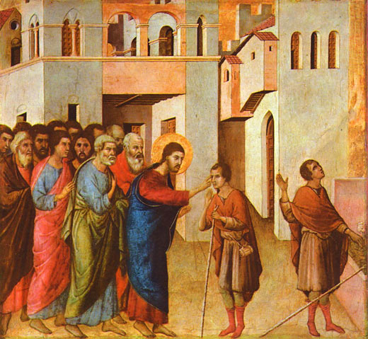 Maest vom Hochaltar des Domes zu Siena, Predella: Jesus heilt einen Blindgeborenen