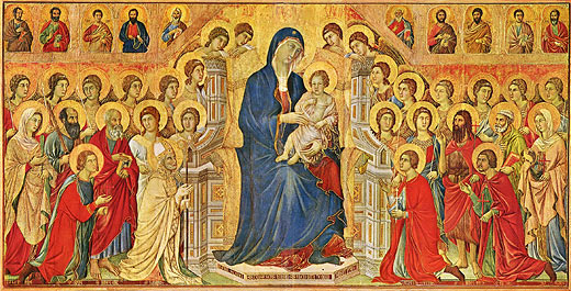 Maest, Vorderseite: Thronende Maria mit Heiligen