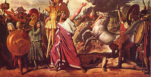 Romulus, der Sieger von Acron, trgt die reiche Beute in den Zeustempel