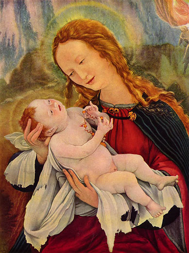 Isenheimer Altar, Mitteltafel nach ffnung des ueren Flgelpaars, rechte Hlfte: Madonna mit Kind (Ausschnitt)