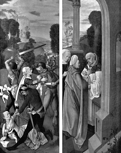 Dreiknigsaltar: linker Flgel innen links: Verkndigung an Maria, innen rechts: Heimsuchung Mari
