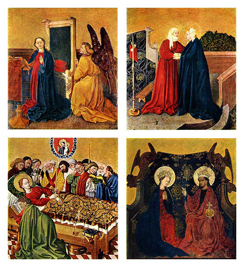 Albrechtsaltar, rechter Drehflgel, Innenseite: 4 Tafeln zum Marienleben