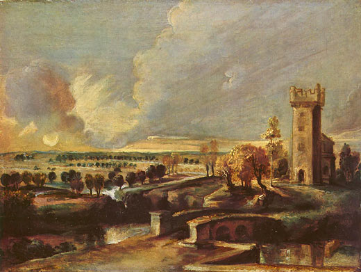 Landschaft mit dem Turm des Schlosses Steen