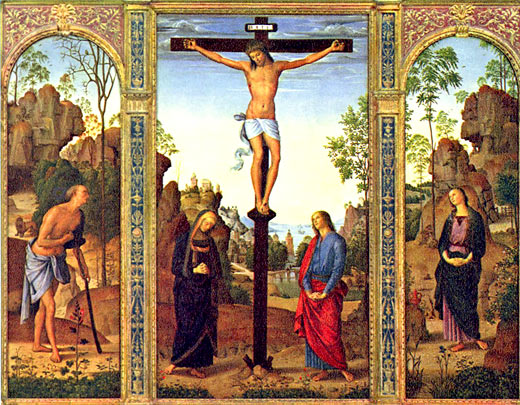 Kreuzigung mit Maria, Johannes, Hieronymus und Maria  Magdalena