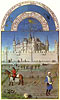 Trs Riches Heures du Duc Jean de Berry: Monatsbild Darstellung von dem mittelalterlichen Louvre in Paris