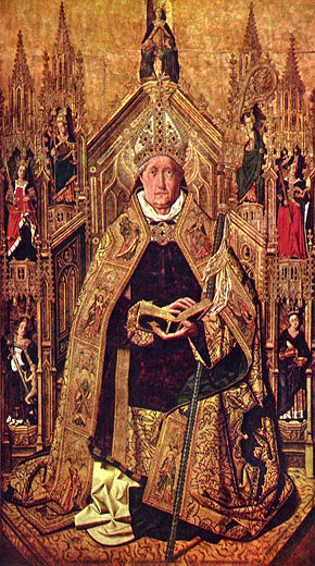 Thronender Hl. Dominikus mit den 7 Kardinaltugenden