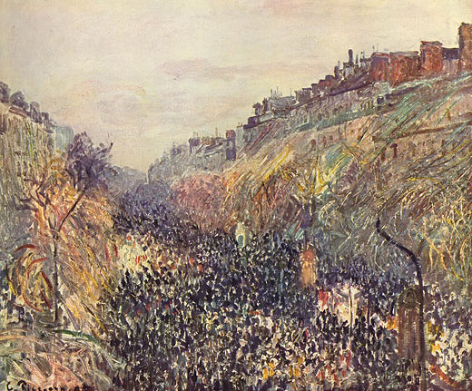 Faschingsdienstag auf dem Boulevard Montmartre bei Sonnenuntergang