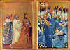 Richard II. wird durch seine Schutzheiligen der Madonna und dem Kind  vorgestellt