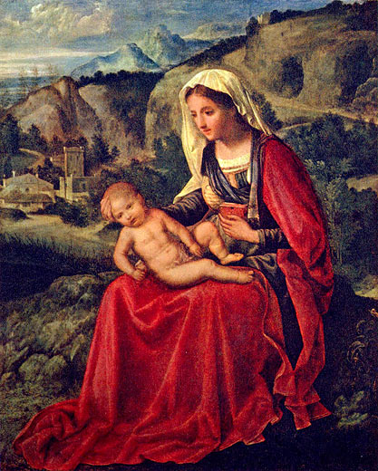 Maria und das Jesuskind in einer Landschaft