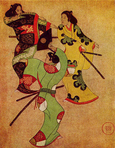 Drei tanzende Samurai