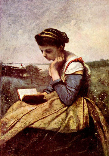Postkarte Mädchen mit Buch Die Leserin Camille Corot 