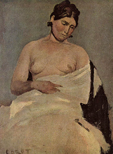 Sitzende Frau mit entblößter Brust