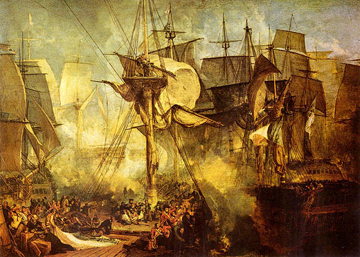 Die Schlacht bei Trafalgar, von den Steuerbordbesanwanten der Victory aus gesehen