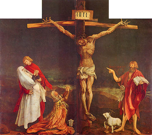 Isenheimer Altar, erste Schauseite, Mittelbild: Kreuzigung Christi