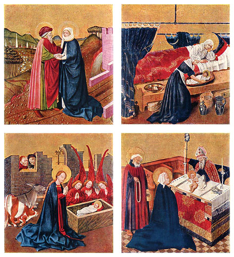 Albrechtsaltar, linker Drehflügel, Innenseite: 4 Tafeln zum Marienleben