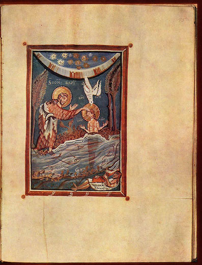 Evangeliar der Äbtissin Hitda von Meschede, Miniatur: Taufe Christi