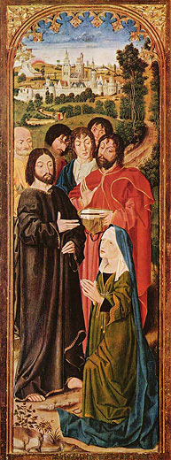 Lazarus-Triptychon, linker Flgel innen: Christus und die Hl. Martha