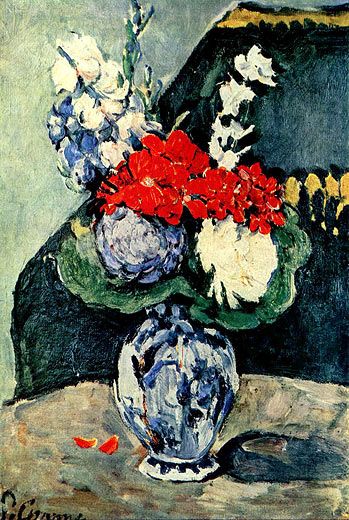 Delfter Vase mit Blumen
