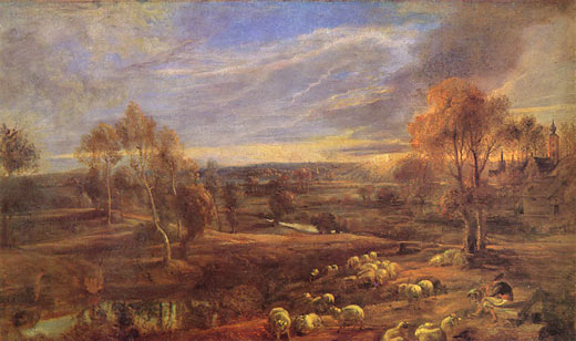 Landschaft mit Sonnenuntergang