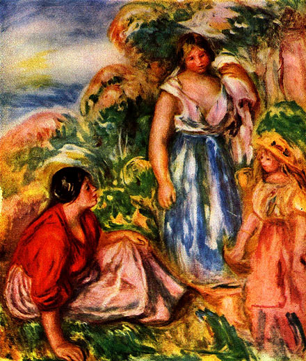 Zwei Frauen mit jungem Mdchen in einer Landschaft