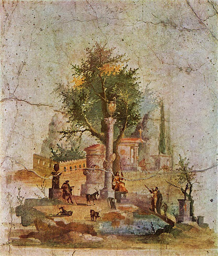 Landschaft mit dem heiligen Baum (aus der Villa von Boscotrecase bei Pompeji)