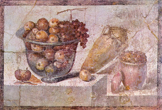 Stilleben mit Früchtekorb und Vasen (aus dem Hause der Julia Felix in Pompeji)