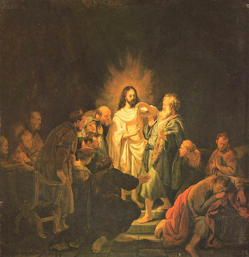 Der auferstandene Jesus zeigt Apostel Thomas seine Wunden