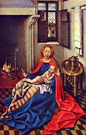 Maria mit dem Jesuskind am Kamin
