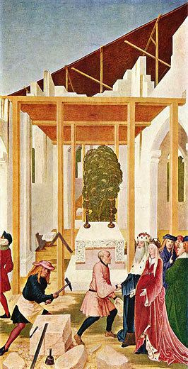 Leopold-Altar, Flgelbild: Erbauung der Stiftskirche