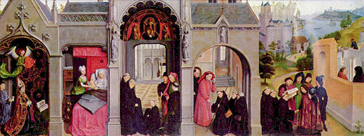 Hochaltar der Abteikirche St-Bertin in St-Omer, linker Flgel auen: Szenen aus dem Leben des Hl. Bertin