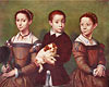 Drei Kinder mit Hund